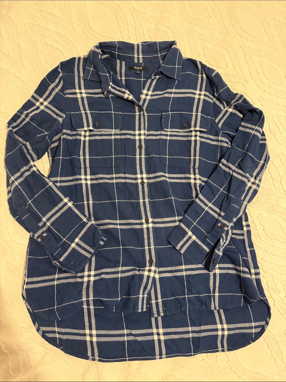 Madewell Navy and White Plaid Button-Down Shirt